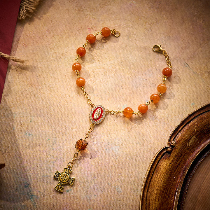 SolaceBeads Warm Orange Chalcedony Car Rosary: Cozy Autumn Blessing for Every Journey - image 6