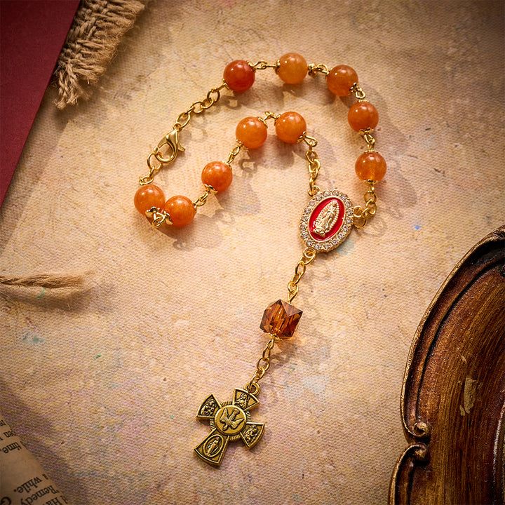 SolaceBeads Warm Orange Chalcedony Car Rosary: Cozy Autumn Blessing for Every Journey - image 2