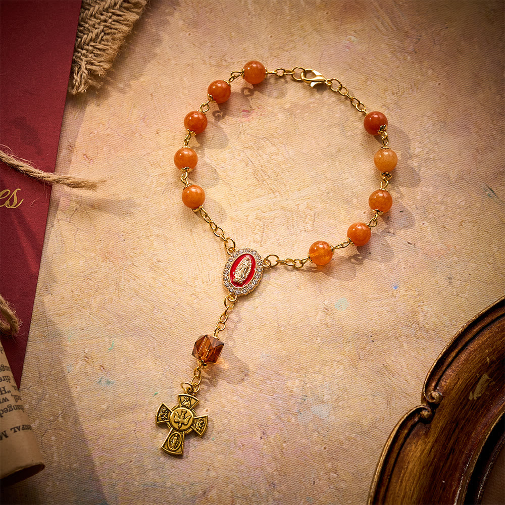 SolaceBeads Warm Orange Chalcedony Car Rosary: Cozy Autumn Blessing for Every Journey - image 1