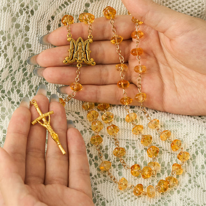 SolaceBeads Orange Pumpkin Artistic Rosary With Miraculous Medal &amp; Crucifix: Warmth In Autumn Hue - image 1