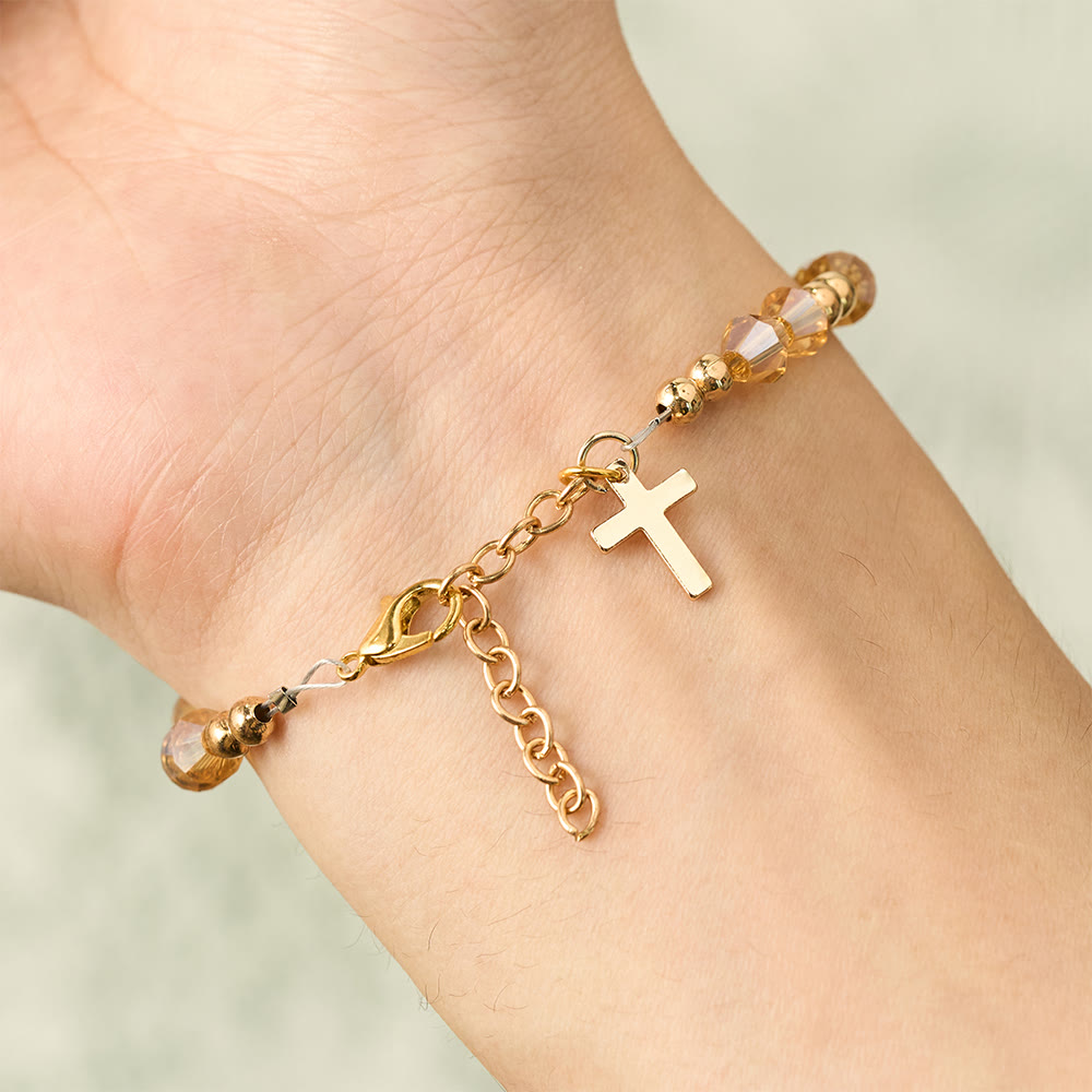 SolaceBeads Warm Autumn Champagne Faceted Glass Bracelet With Cross: Thanksgiving Gift For Her - image 1