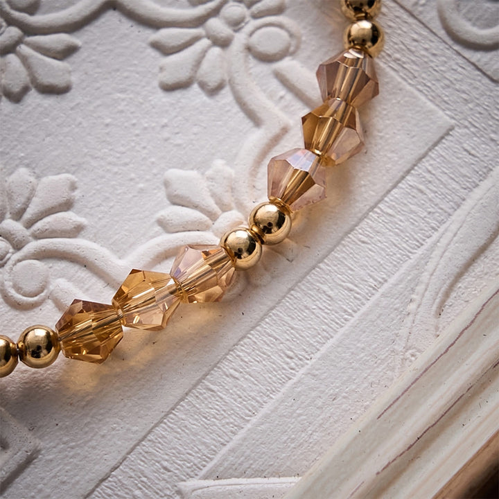 SolaceBeads Warm Autumn Champagne Faceted Glass Bracelet With Cross: Thanksgiving Gift For Her - image 3
