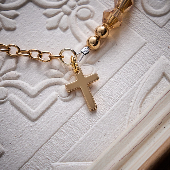 SolaceBeads Warm Autumn Champagne Faceted Glass Bracelet With Cross: Thanksgiving Gift For Her - image 4