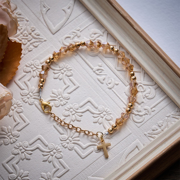 SolaceBeads Warm Autumn Champagne Faceted Glass Bracelet With Cross: Thanksgiving Gift For Her - image 7