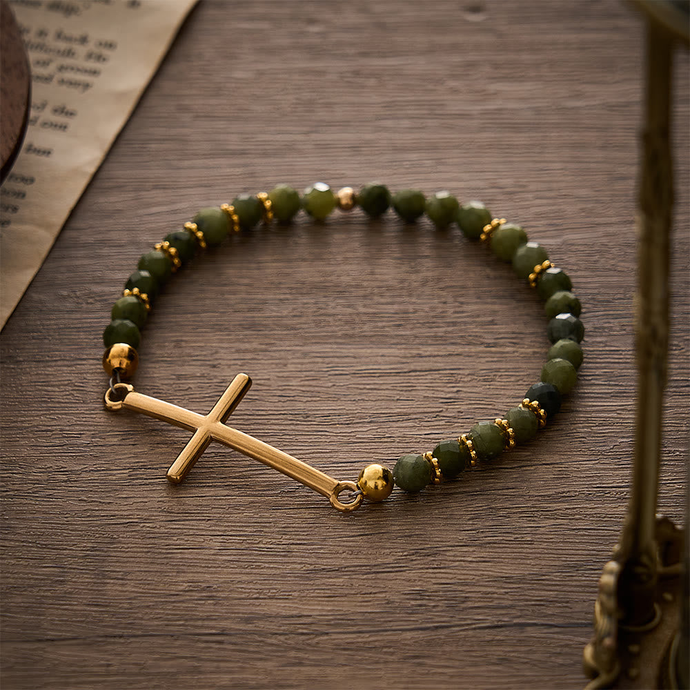 SolaceBeads Southern Jade Autumn Thanksgiving Faith Bracelet With Cross: Calm In Deep Green Vein - image 5
