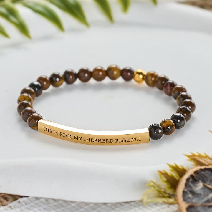 SolaceBeads Tiger Eye Engraved Faith Stone Bracelet : THE LORD IS MY SHEPHERD Psalm 23:1 - Tiger Eye - image 0