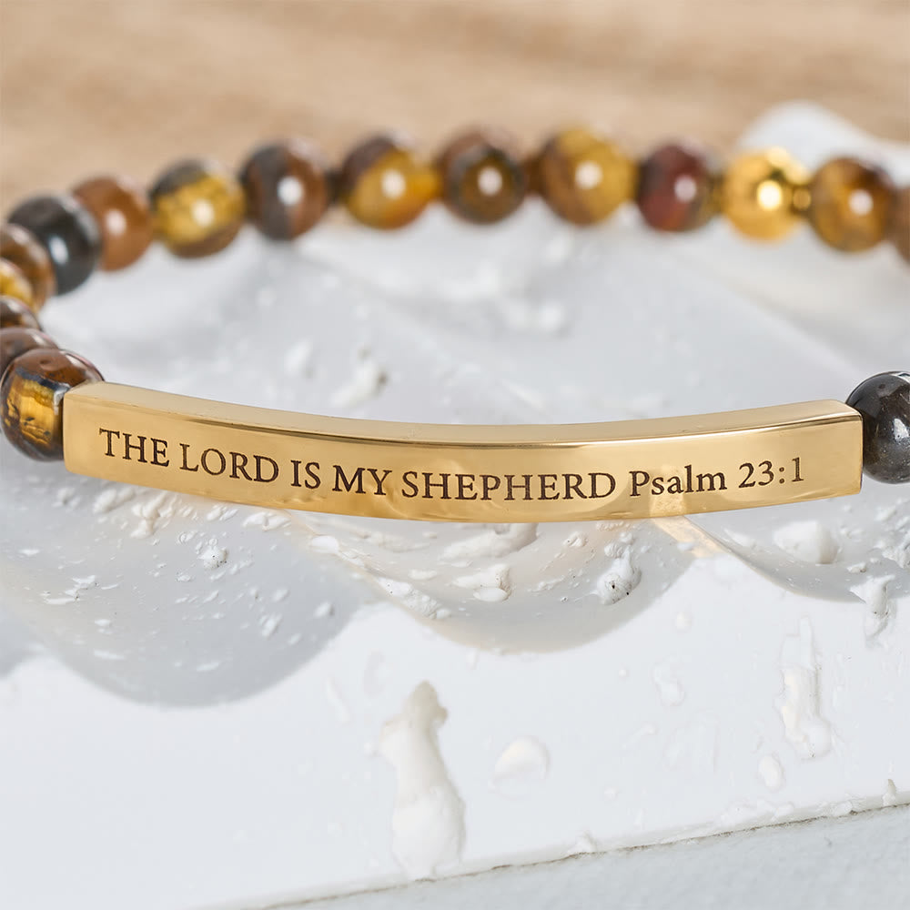 SolaceBeads Tiger Eye Engraved Faith Stone Bracelet : THE LORD IS MY SHEPHERD Psalm 23:1 - image 3