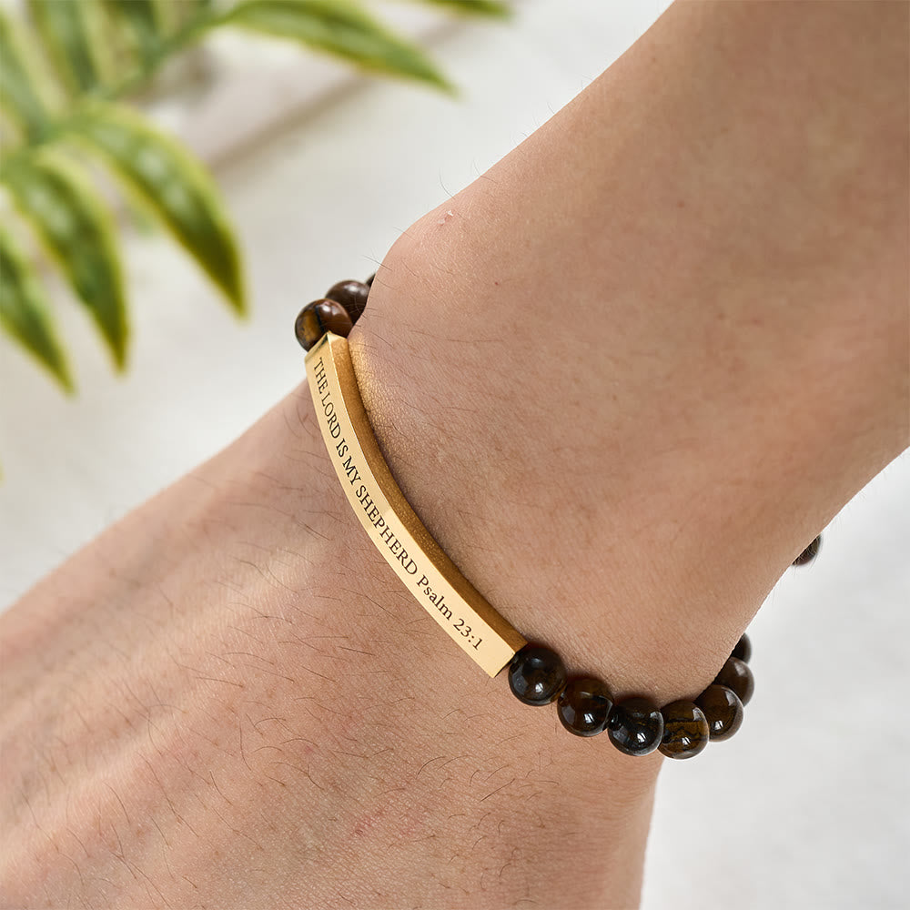 SolaceBeads Tiger Eye Engraved Faith Stone Bracelet : THE LORD IS MY SHEPHERD Psalm 23:1 - image 1