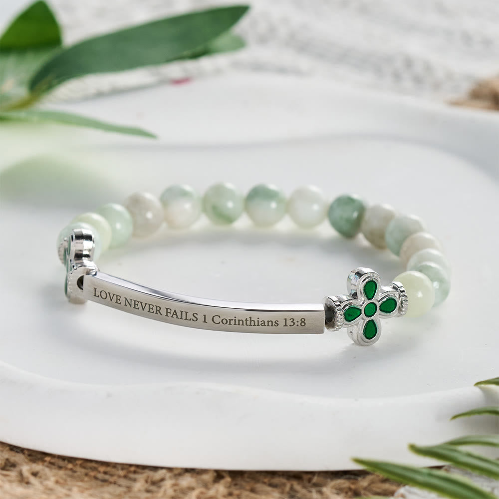SolaceBeads "LOVE NEVER FAILS 1 Corinthians 13:8" Engraved Natural Hetian Jade Bracelet - Hetian Jade - image 0