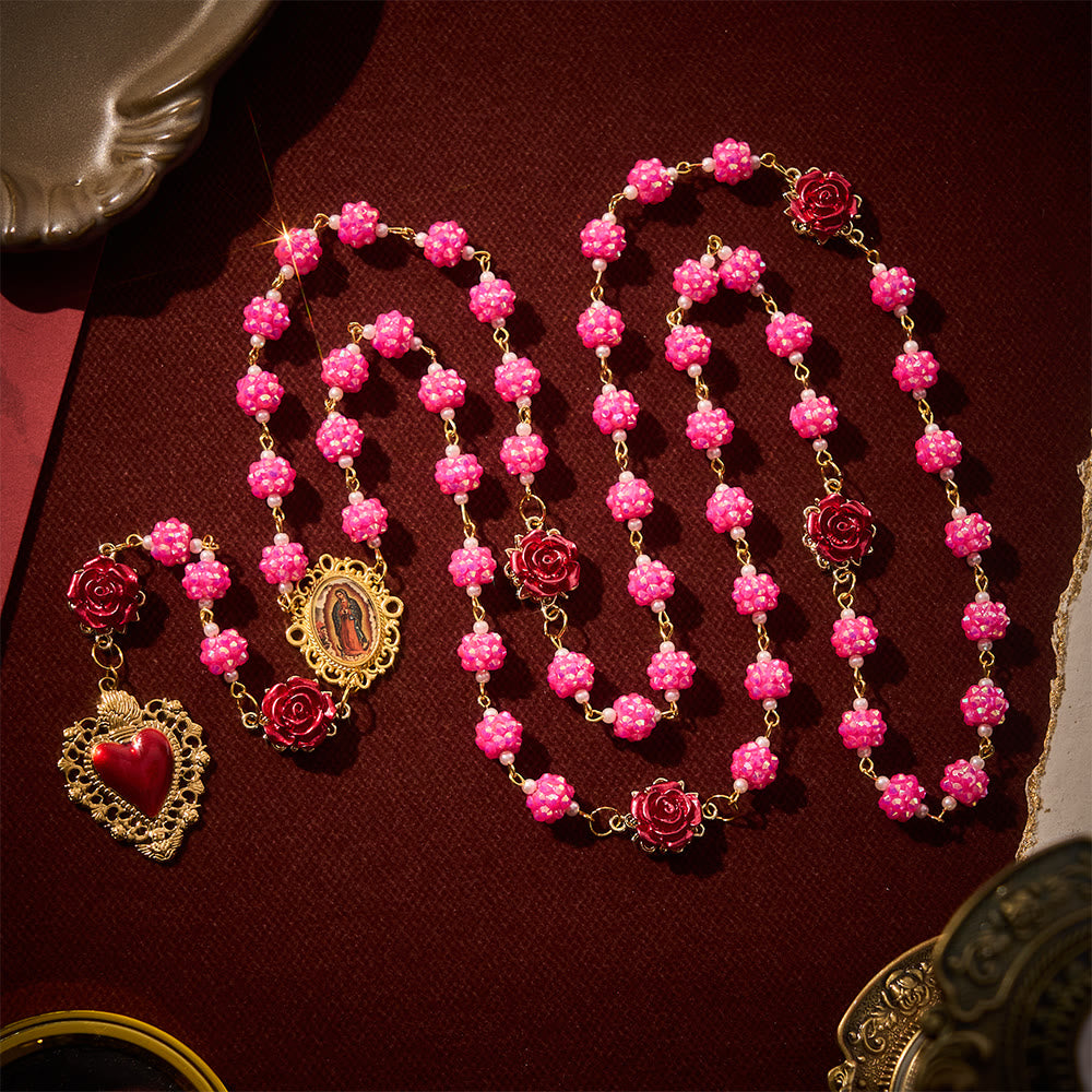 SolaceBeads Sparkling Rose Pink Rhinestone Rosary with Sacred Heart Pendant: Radiant Grace for Your Daily - image 4