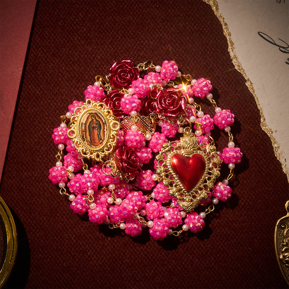 SolaceBeads Sparkling Rose Pink Rhinestone Rosary with Sacred Heart Pendant: Radiant Grace for Your Daily - image 7