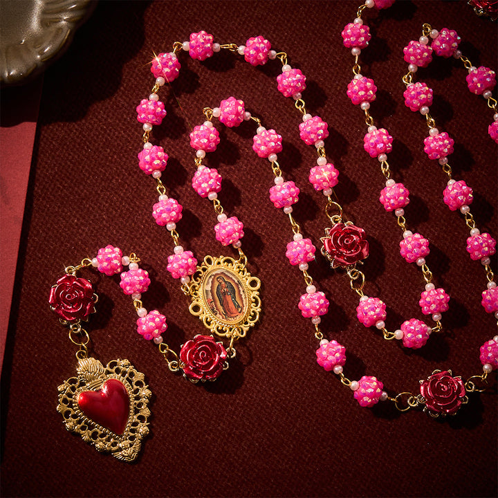 SolaceBeads Sparkling Rose Pink Rhinestone Rosary with Sacred Heart Pendant: Radiant Grace for Your Daily - image 5