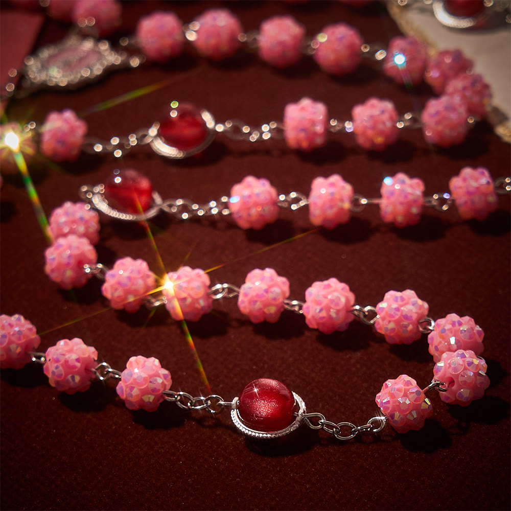 SolaceBeads Pink Rhinestone with Cat Eye Beads Miraculous Rosary: Soft Light, Faith renewed - image 5