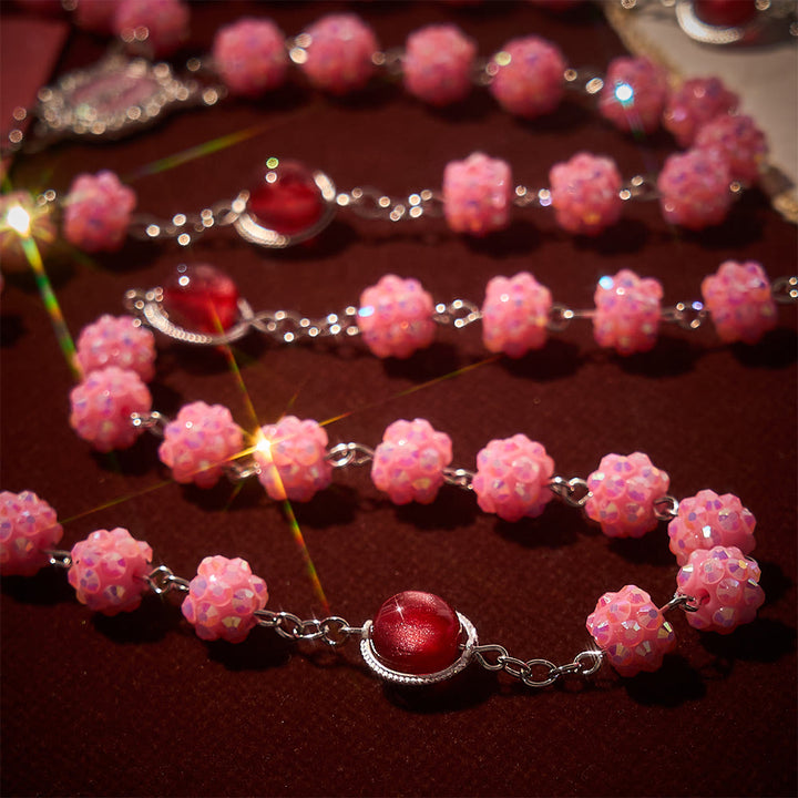SolaceBeads Pink Rhinestone with Cat Eye Beads Miraculous Rosary: Soft Light, Faith renewed - image 5