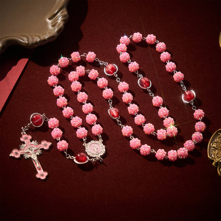 SolaceBeads Pink Rhinestone with Cat Eye Beads Miraculous Rosary: Soft Light, Faith renewed - image 2