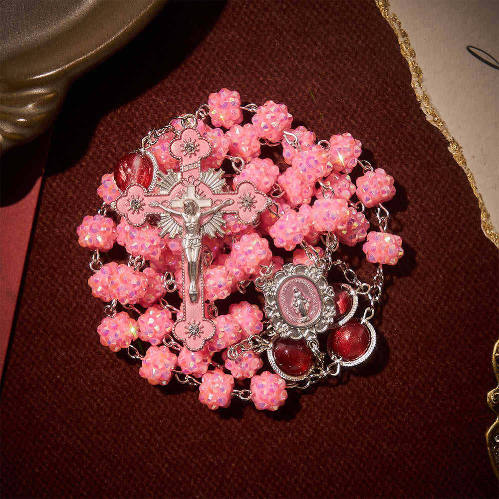 SolaceBeads Pink Rhinestone with Cat Eye Beads Miraculous Rosary: Soft Light, Faith renewed - image 7