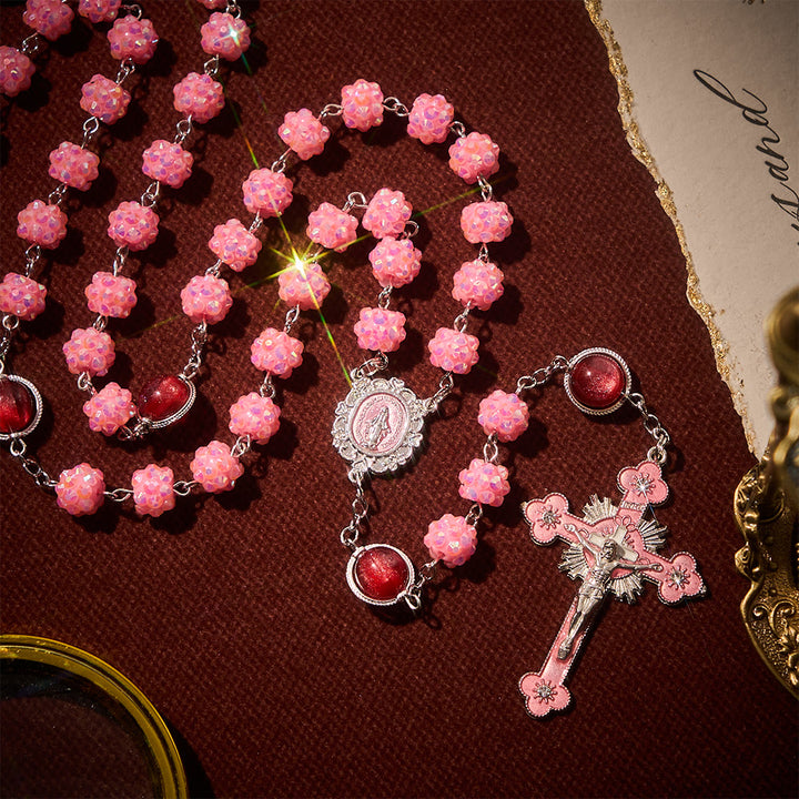 SolaceBeads Pink Rhinestone with Cat Eye Beads Miraculous Rosary: Soft Light, Faith renewed - image 4