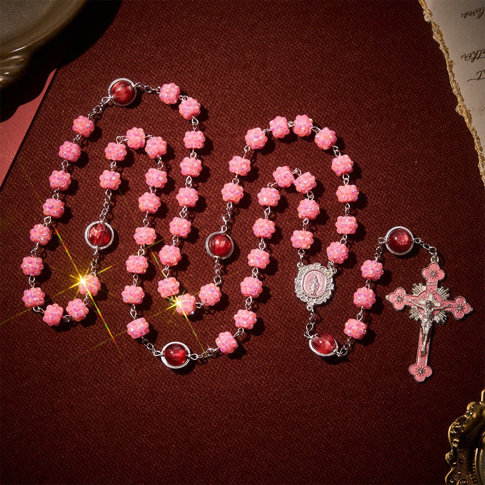 SolaceBeads Pink Rhinestone with Cat Eye Beads Miraculous Rosary: Soft Light, Faith renewed - image 3