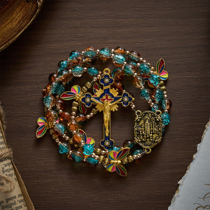 SolaceBeads Blue &amp; Amber Glass Beads with Colorful Butterfly Rosary: Hope renewed, Hope transformed - image 7
