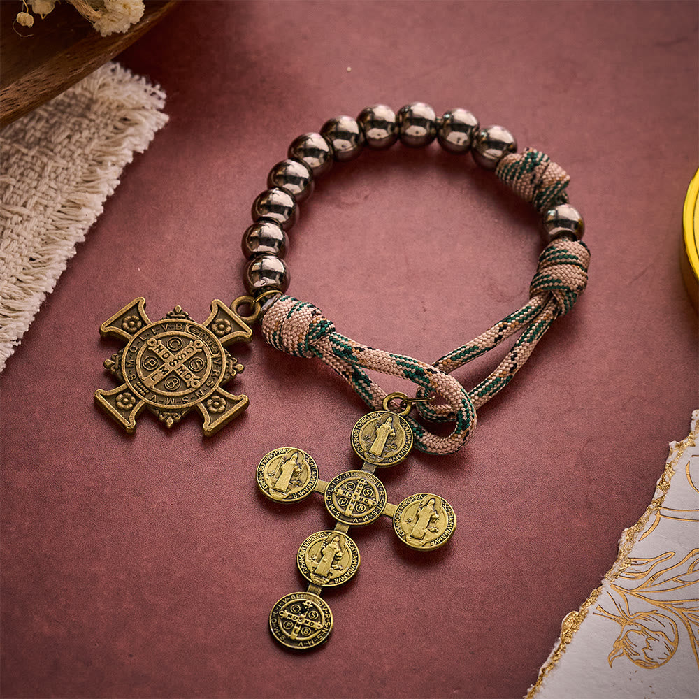 SolaceBeads Gunmetal Beads Pocket Rosary With St. Benedict Medal &amp; Cross: Protection in Woven Cord - image 5