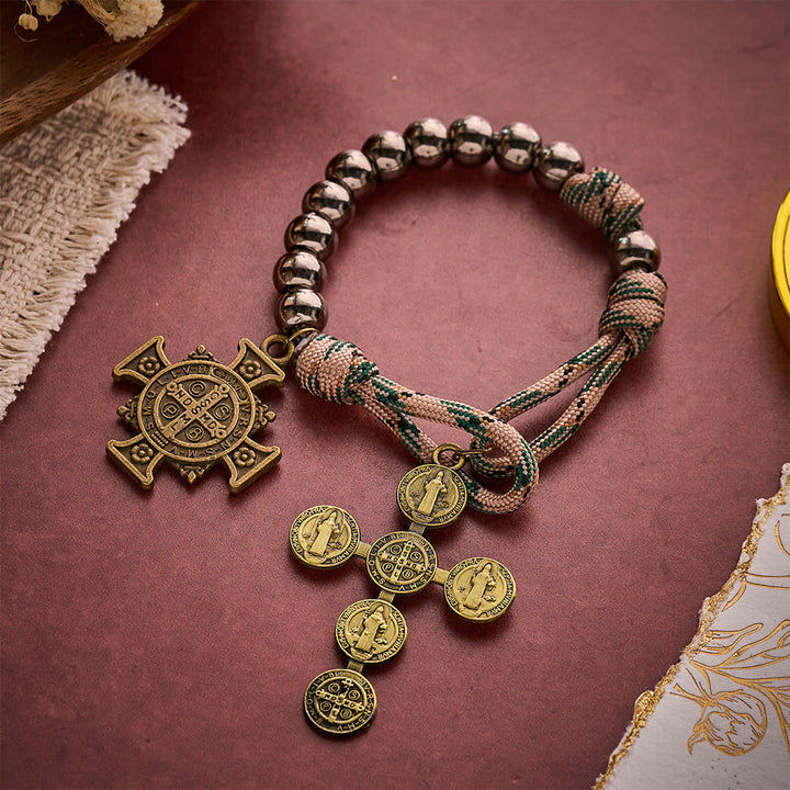 SolaceBeads Gunmetal Beads Pocket Rosary With St. Benedict Medal &amp; Cross: Protection in Woven Cord - image 6