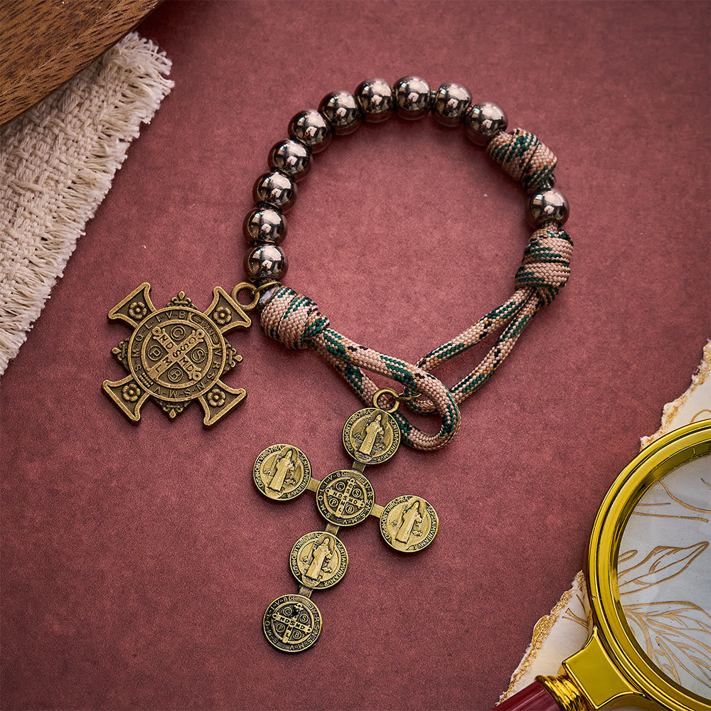 SolaceBeads Gunmetal Beads Pocket Rosary With St. Benedict Medal &amp; Cross: Protection in Woven Cord - image 7