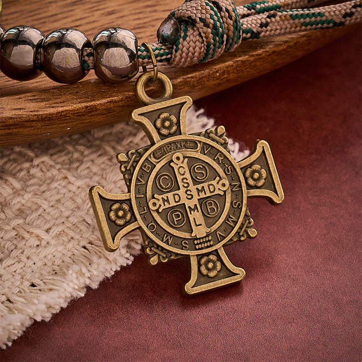 SolaceBeads Gunmetal Beads Pocket Rosary With St. Benedict Medal &amp; Cross: Protection in Woven Cord - image 2