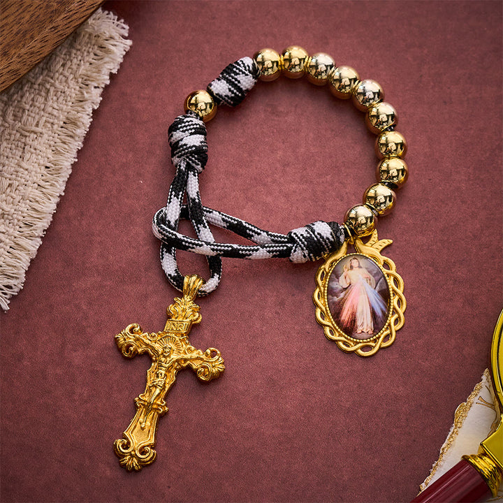 SolaceBeads Golden Pocket Rosary With Divine Mercy Medal &amp; Crucifix: Grace in Woven Cord - image 7