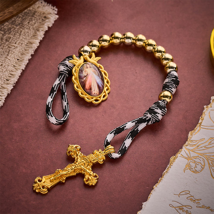 SolaceBeads Golden Pocket Rosary With Divine Mercy Medal &amp; Crucifix: Grace in Woven Cord - image 5