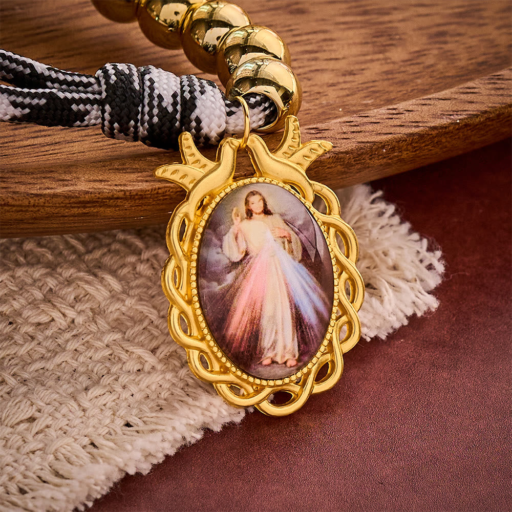 SolaceBeads Golden Pocket Rosary With Divine Mercy Medal &amp; Crucifix: Grace in Woven Cord - image 2