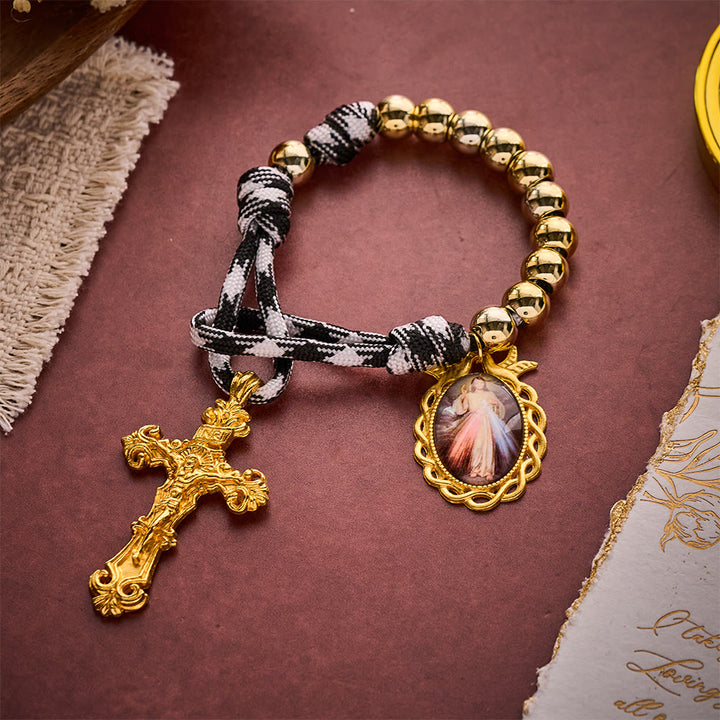 SolaceBeads Golden Pocket Rosary With Divine Mercy Medal &amp; Crucifix: Grace in Woven Cord - image 5