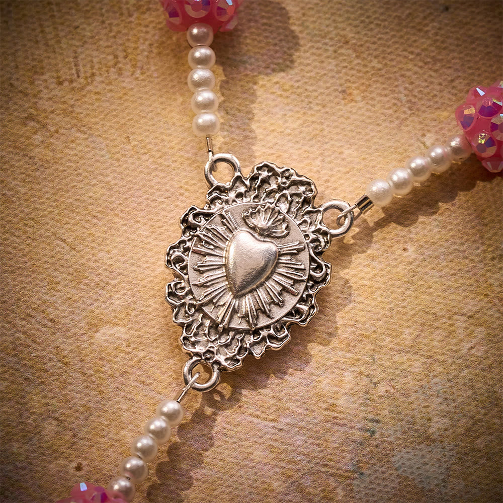 SolaceBeads Pink Rhinestone Car Rosary With Sacred Heart &amp; Pink Crucifix: Devotion in Sparkling Bead - image 2