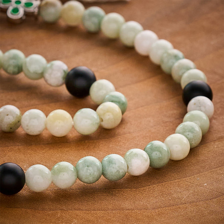 SolaceBeads Natural Hetian Jade &amp; Matte Onyx Rosary Bracelet: Serene Grace, Inner Strength - image 2