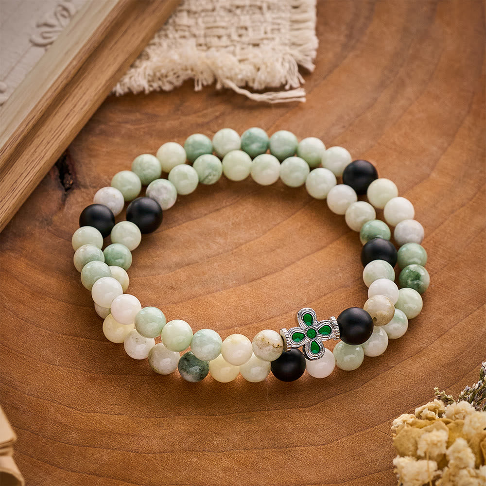 SolaceBeads Natural Hetian Jade &amp; Matte Onyx Rosary Bracelet: Serene Grace, Inner Strength - image 1