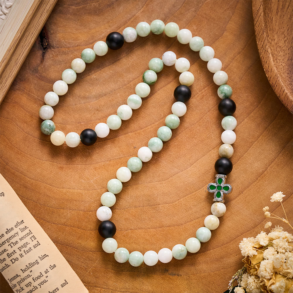SolaceBeads Natural Hetian Jade &amp; Matte Onyx Rosary Bracelet: Serene Grace, Inner Strength - image 6