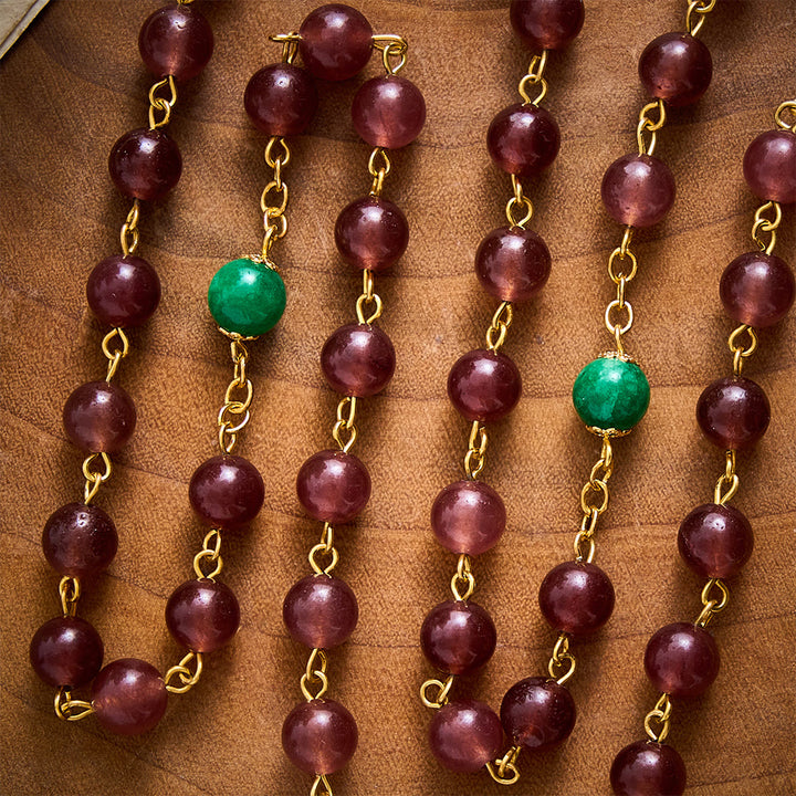 SolaceBeads Strawberry Quartz &amp; Green Jade Rosary With Miraculous Medal: Warm Blessing for Christmas - image 1