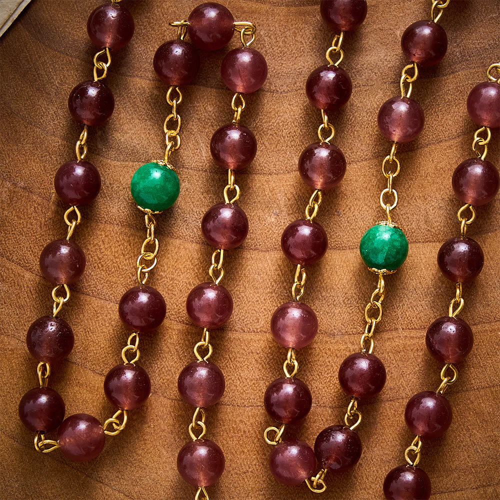 SolaceBeads Strawberry Quartz &amp; Green Jade Rosary With Miraculous Medal: Warm Blessing for Christmas - image 2