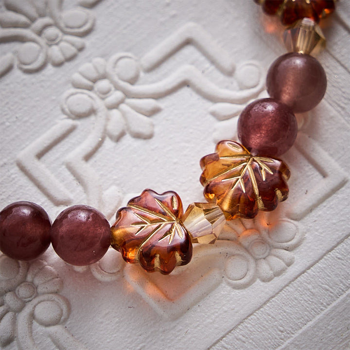 SolaceBeads Strawberry Quartz &amp; Maple Bead Bracelet With Cross: Warm Autumn Faith In Thanksgiving - image 2