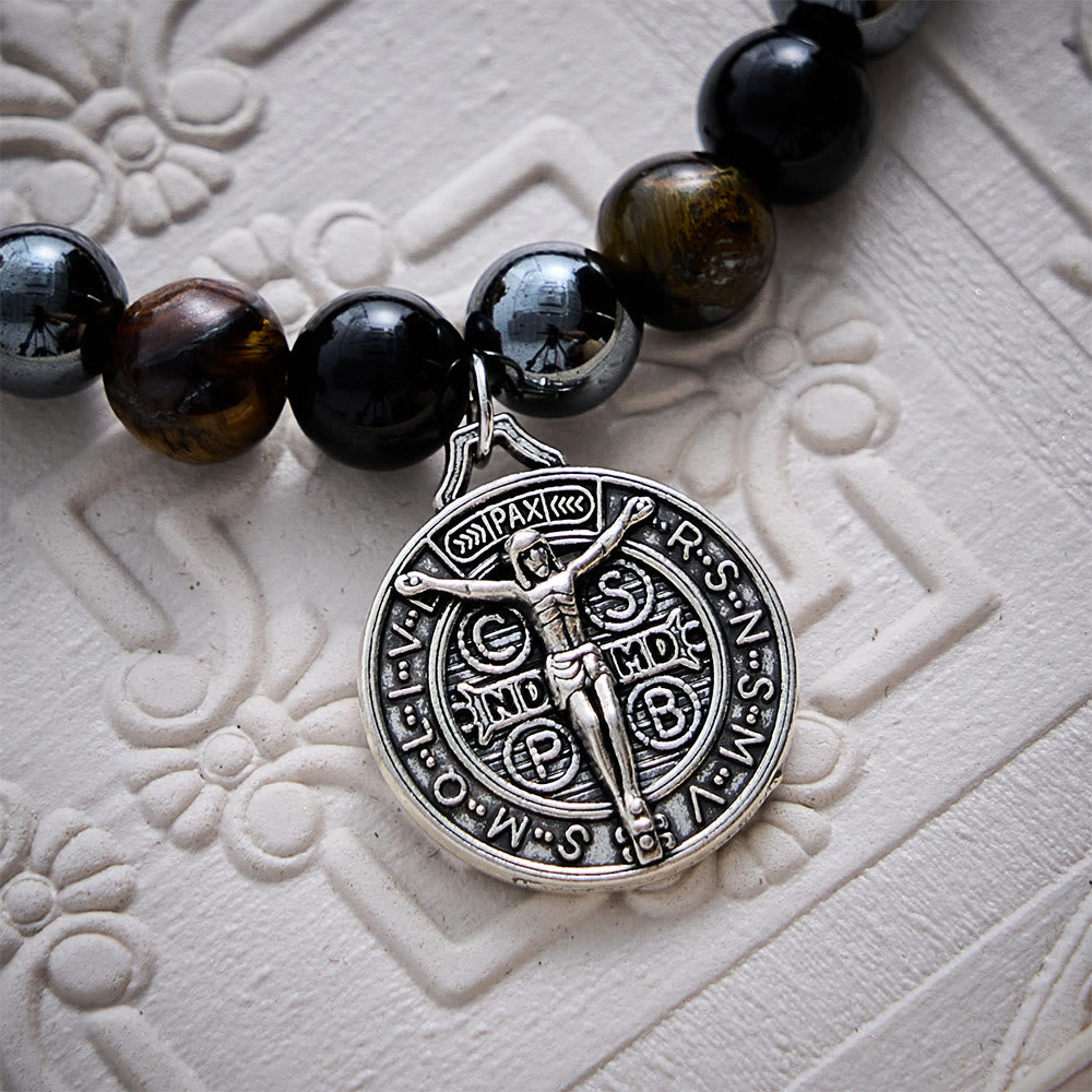 SolaceBeads Tiger Eye &amp; Tourmaline St. Benedict Bracelet: Divine Protection, Courage - image 5