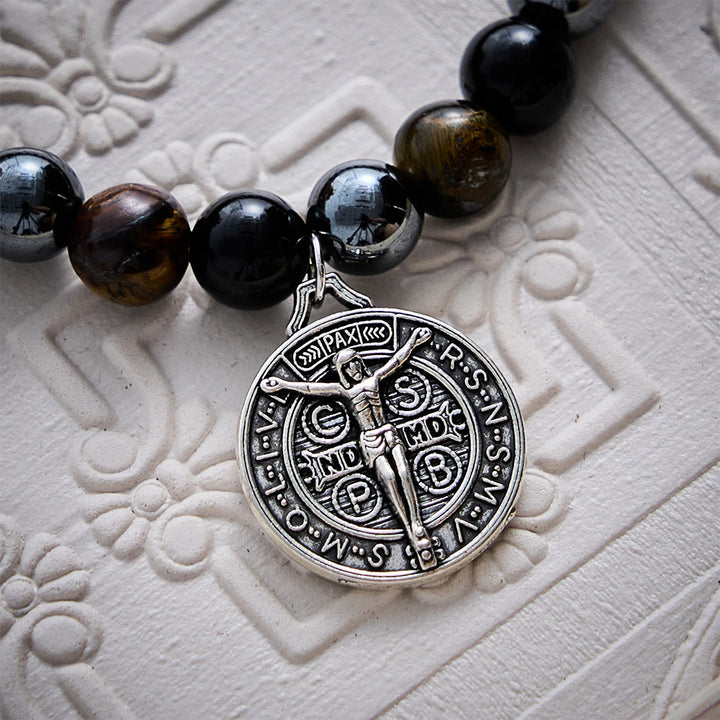 SolaceBeads Tiger Eye &amp; Tourmaline St. Benedict Bracelet: Divine Protection, Courage - image 5