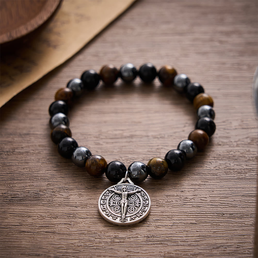 SolaceBeads Tiger Eye &amp; Tourmaline St. Benedict Bracelet: Divine Protection, Courage - image 2