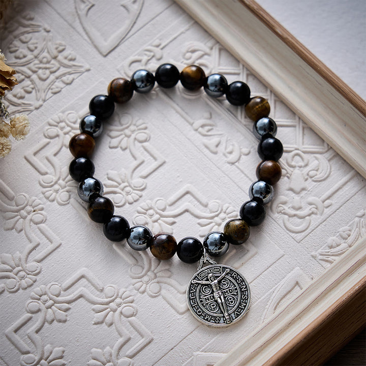 SolaceBeads Tiger Eye &amp; Tourmaline St. Benedict Bracelet: Divine Protection, Courage - image 3