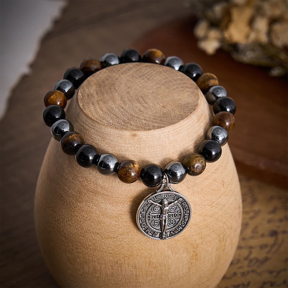 SolaceBeads Tiger Eye &amp; Tourmaline St. Benedict Bracelet: Divine Protection, Courage - image 6