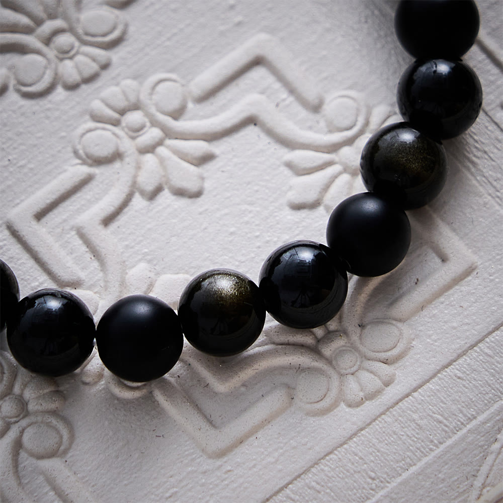 SolaceBeads Matte Onyx &amp; Gold Sheen Obsidian Crucifix Bracelet: Steadfast Faith, Divine Light - image 4