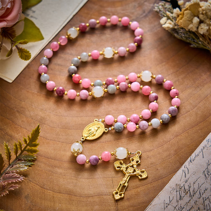 SolaceBeads Colorful Jade &amp; White Glass Miraculous Medal Rosary: Serene Grace, Gentle Comfort - image 8