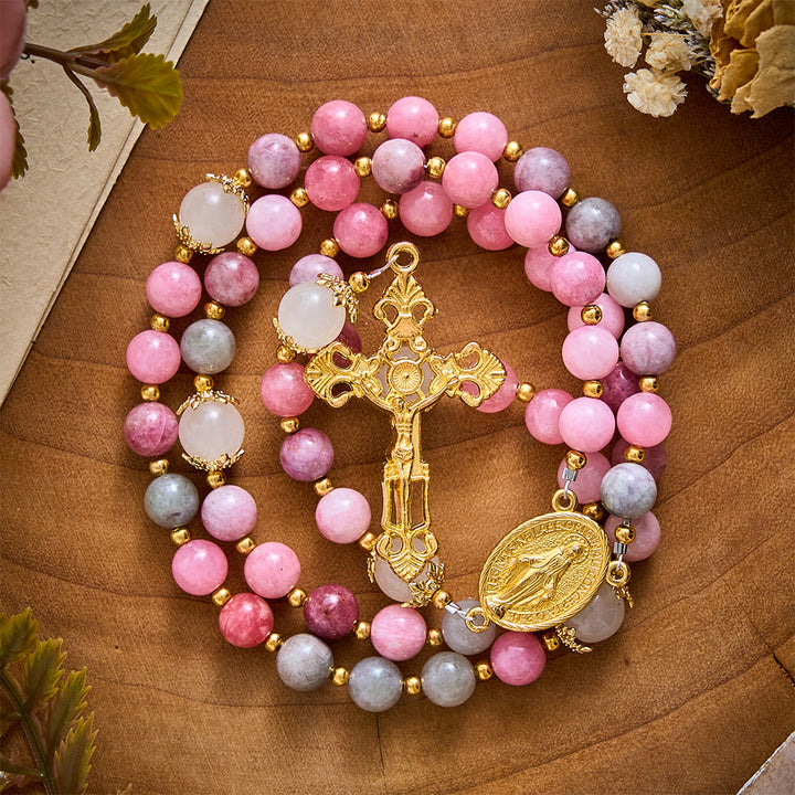 SolaceBeads Colorful Jade &amp; White Glass Miraculous Medal Rosary: Serene Grace, Gentle Comfort - image 7