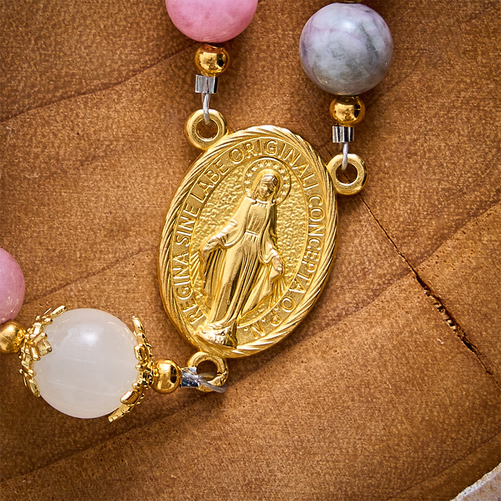 SolaceBeads Colorful Jade &amp; White Glass Miraculous Medal Rosary: Serene Grace, Gentle Comfort - image 5