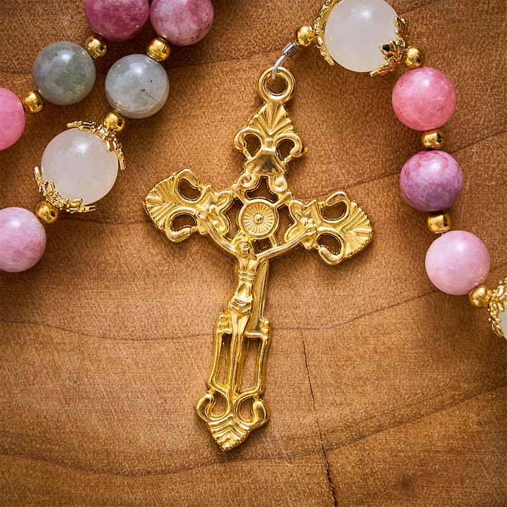 SolaceBeads Colorful Jade &amp; White Glass Miraculous Medal Rosary: Serene Grace, Gentle Comfort - image 6