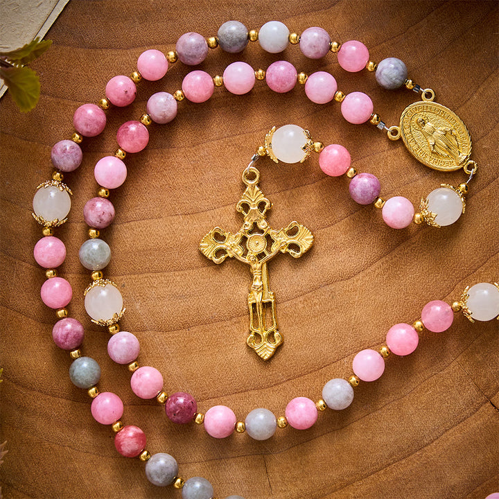 SolaceBeads Colorful Jade &amp; White Glass Miraculous Medal Rosary: Serene Grace, Gentle Comfort - image 4