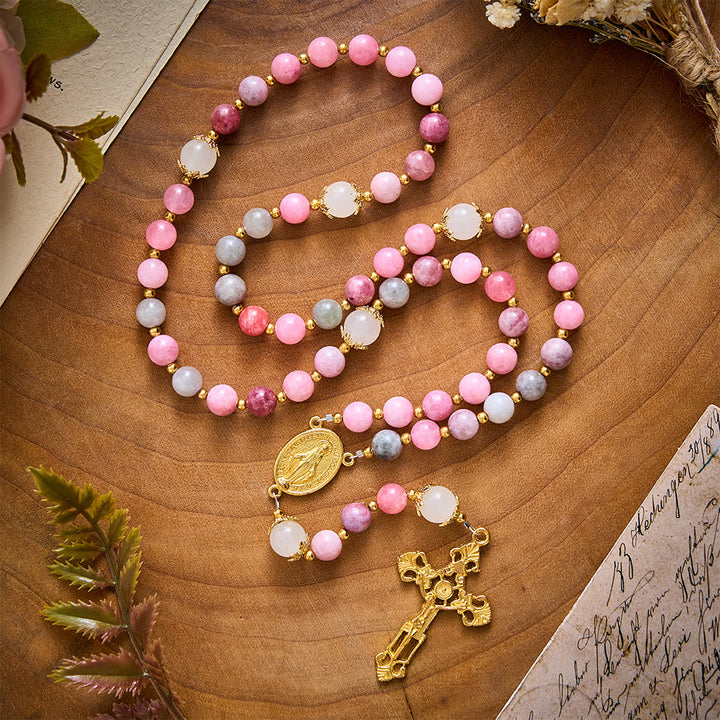 SolaceBeads Colorful Jade &amp; White Glass Miraculous Medal Rosary: Serene Grace, Gentle Comfort - image 9